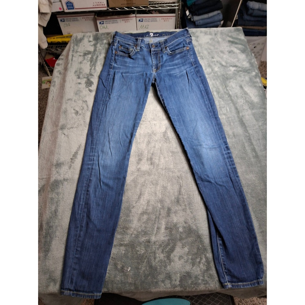 7 For All Mankind The Skinny Jeans Medium Wash Blue Denim Womens. Sz 27